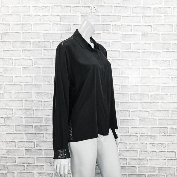 See By Chloe Women's Silk Sequin Mesh trim Blouse in Black size 42 - Picture 1 of 11